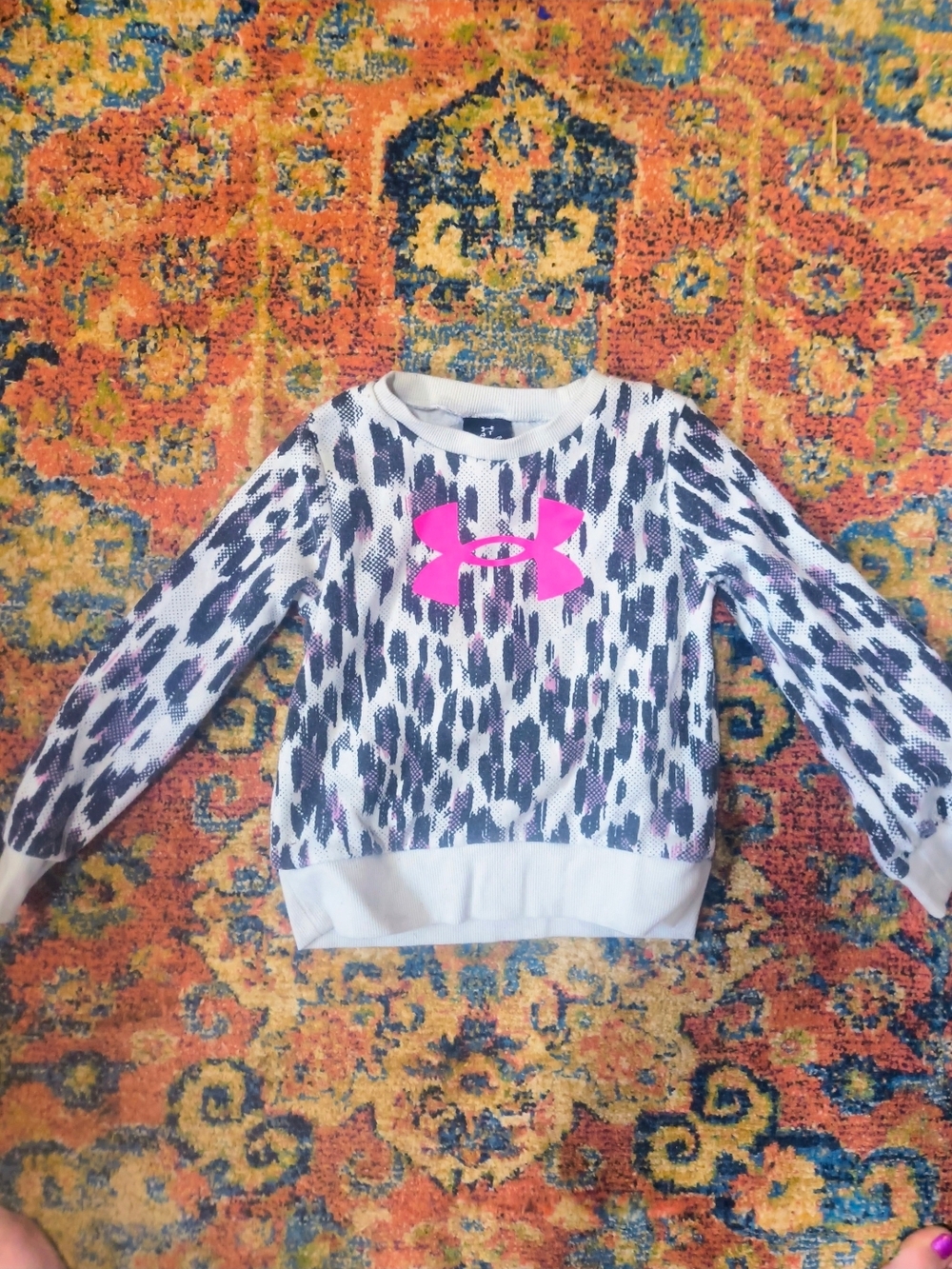 Under Armour Girls White & Black Animal Print Pullover with Hot Pink Logo